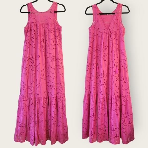 ANTHROPOLOGIE by MAEVE Belrose Eyelet Maxi Dress Barbie Pink Dress Size XS - Picture 8 of 14